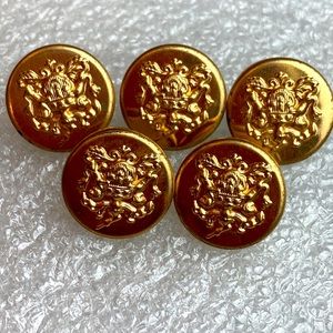 5 vintage family crest metal buttons with loop shank